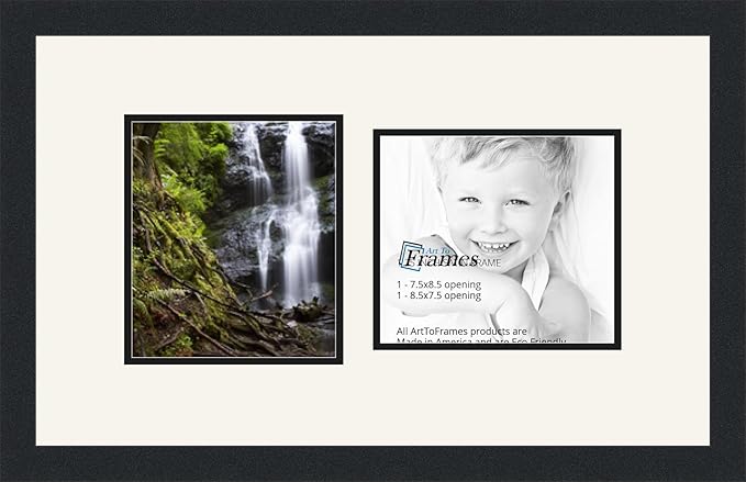 ArtToFrames Collage Photo Frame Double Mat with 2-7.5x8.5 Openings and Satin Black Frame