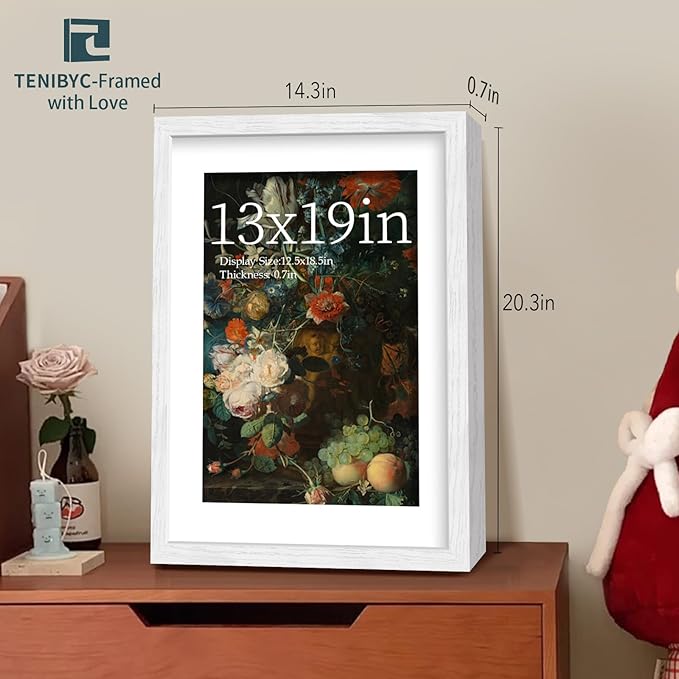 13x19 Picture Frame 4 Pack, Textured White Wood & HD Tempered Glass, Gallery Poster Frame - Vertical & Horizontal Wall Hanging
