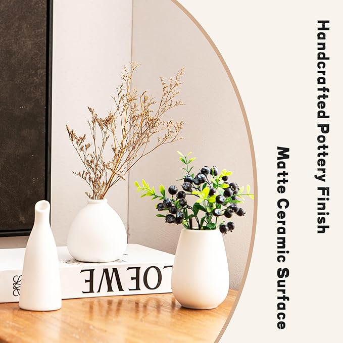Ceramic Bud Vases, White Mini Vase Set of 11, Small Pottery Vases for Flowers Mini Ceramic Vases for Pampas Grass Vase Bulk for Wedding Table Centerpieces Decoration Boho Home Decor DIY Gift