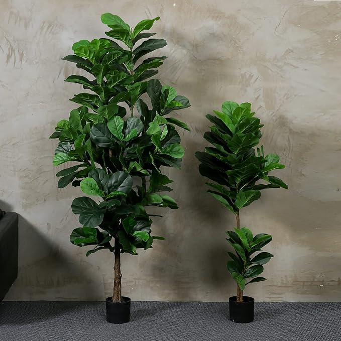 Fiddle Leaf Fig Tree 6ft Tall Artificial Tree in Pot Fake Ficus Lyrata Plants with 184 Decorative Fiddle Leaves Faux Fig Trees for Home Office Living Room Decor Indoor Outdoor, 2 Pack