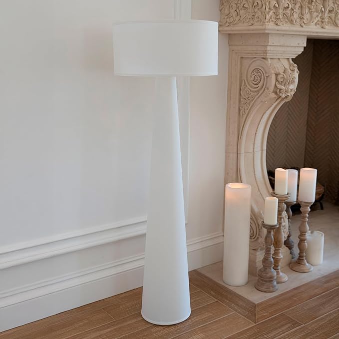 Floor Lamp - Branch and Wick – 59” Tall Standing Linen Lamp with Fabric Shade, LED Bulb Included – Elegant Corner Lamp for Living Room, Bedroom, Office - White