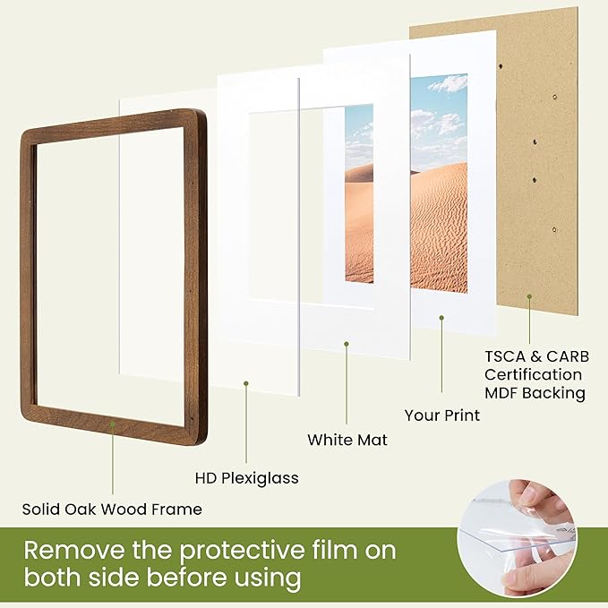 5x7 Round Corner Picture Frame, Solid Oak Photo Frame Matted For 4x6 With Plexiglass, Ready To Hang On Wall Or Stand As Tabletop Framing, Walnut, 3 Pack