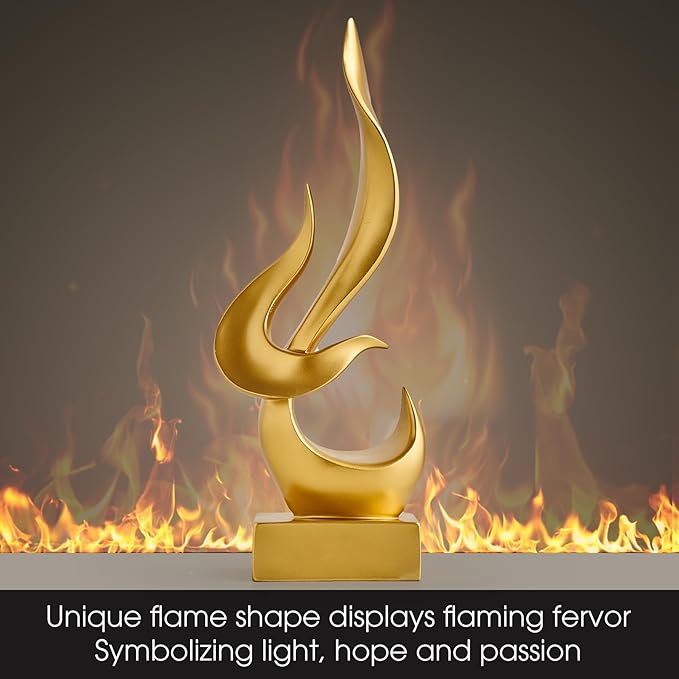 FJS Gold Decor Modern Flame Statue Decorations for Living Room, 15.3" H Resin Sculptures Home Décor Accents, Abstract Art Sculpture for Shelf Dining Room Office Coffee Table Centerpiece