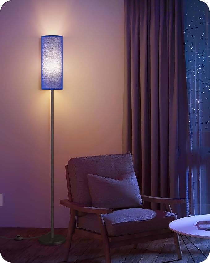 Dimmable Blue Floor Lamp for Living Room with Remote and Foot Switch, Corner Floor Lamp for Bedroom, 66" Standing Tall Lamp, 10W 900LM Bulb Included, 3000K-6500K, Linen Shade, FCC Listed U06LD05W1
