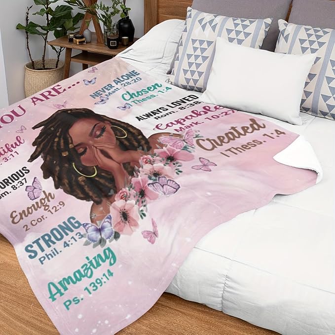 Throw Blanket, Soft Fleece Blanket with Inspirational Positive Thoughts and Quotes for Bedroom, Ideal as a Gift for Girls and Women 50x60 Inch