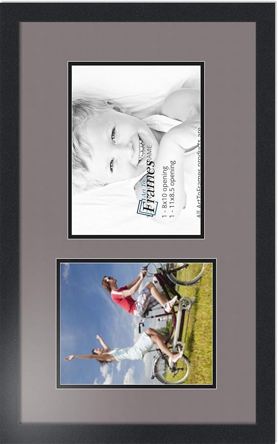 ArtToFrames Collage Photo Frame Double Mat with 1 - 8.5x11^ 8x10 Openings and Satin Black Frame