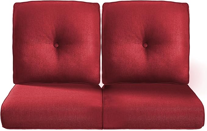 22x25/22x24 Outdoor Seat Cushions Set of 2 - Comfortable High Back Water-Resistant Patio Wicker Chairs Cushion for Rattan Dining Rocker Glider Loveseat Couch Sectional Sofa - Red/Button