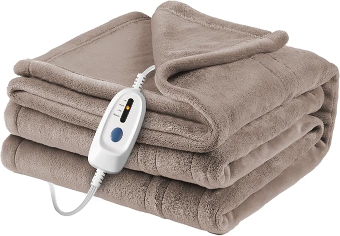 Electric Heated Blanket Microplush Cover Blanket, Full Size 72"x84" with 4 Heat Settings & 10 Hours Auto Off, Cozy & Warm for All Night, Machine Washable, Linen