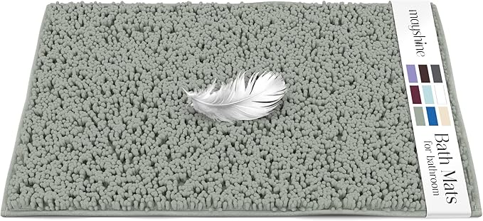 MAYSHINE Plush Shaggy Chenille Bath Mat | Extra Soft, Super Absorbent, Non-Slip Bathroom Rug | Fluffy Microfiber, Area Rug Sets for Bathroom Floor, Kitchen, Living Room | 39"x24" | Sage Green
