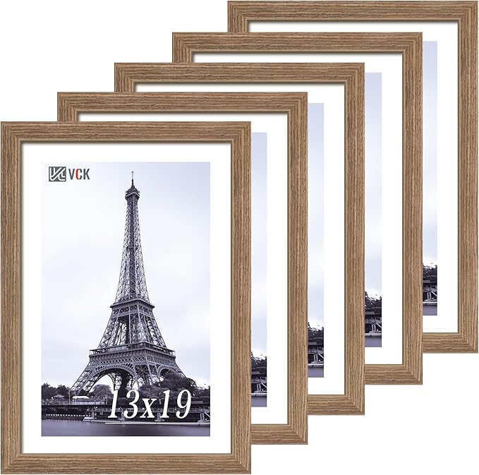 VCK 13x19 Picture Frame 5 Pack - Brown Walnut, Natural Textured Solid Wood Frame, Wall Gallery Frame