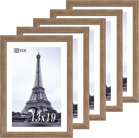 VCK 13x19 Picture Frame 5 Pack - Brown Walnut, Natural Textured Solid Wood Frame, Wall Gallery Frame