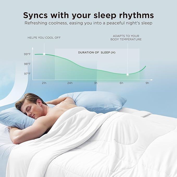 Bedsure Cooling Comforter Twin - Cooling Blankets for Hot Sleepers, Lightweight Comforter for Summer with Dual-Sided Cool Tech, Soft Breathable Cold Blanket for Sleeping, White, 68x88 Inches