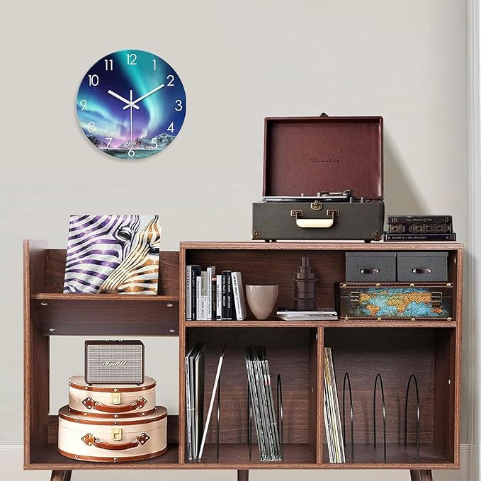 XNM Polar Light Wall Clocks Battery Operated 14 Inch Glass Iceberg Clock Silent Round Turquoise Wall Clock for Kitchen