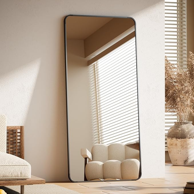 BEAUTYPEAK Black Full Length Mirror, 71"x32" Rounded Corner Floor Mirror Standing Hanging or Leaning Against Wall, Suitable for Bedroom or Dressing Room