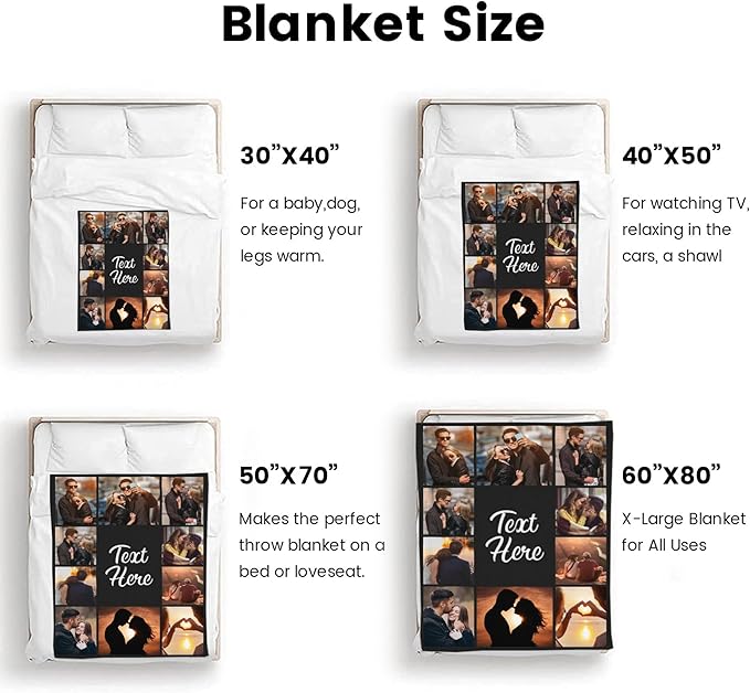 Custom Blanket with Picture Text Customized Thow Blankets Personalized Blanket Customizable Blanket Photo Blankets Customize Gifts for Mom Dad Couple Girlfriend Boyfriend Wife Husband