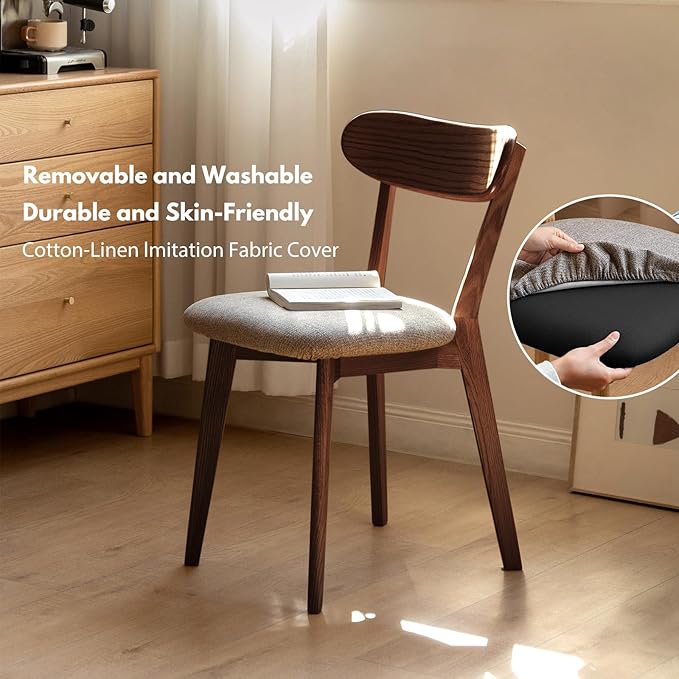 100% Solid Oak Wood Dining Room Chairs - Practical Kitchen Chairs - Wood Chair for Dining Room, Kitchen (4, Walnut with Grey Cushion)