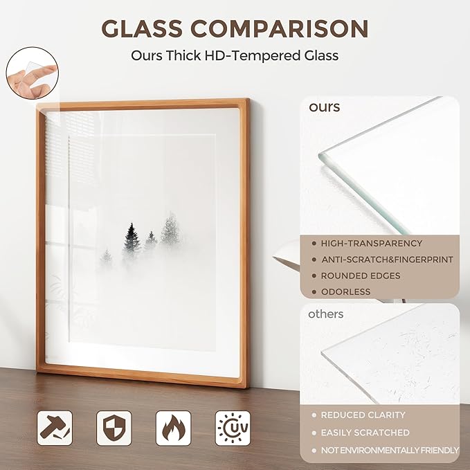 11x14 Picture Frame Set of 2, USA-Sourced Cherry Wood Photo Frame with Tempered Glass, Handcrafted Rounded Corner 11 x 14 Wooden Frame Matted to 8x10 Photos, Wall or Tabletop Display