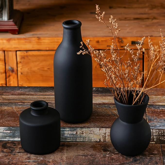 Ceramic Flower Vase Without Dried Fake Flowers, Small Vase for Centerpieces, Modern Vases for Home Decor- 3 Pcs