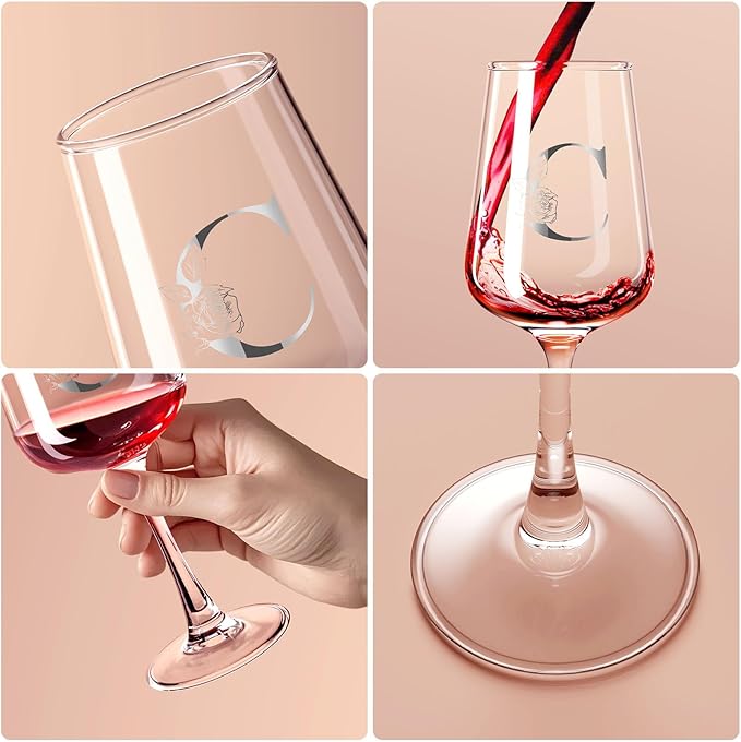 Monogrammed Wine Glass Gifts for Women - Personalized A-Z Wine Glasses with Gift Box & Greeting Card | Custom Mothers day, Anniversary, Birthday Gifts for Her, Mom, Wife, Best Friend, Sister,Woman (C)