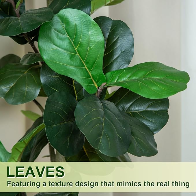 6FT Faux Fiddle Leaf Fig Tree with 7 inch White Planter Pot, Artificial Floor Plant, Indoor and Outdoor Fake Plants for Home Office Decor