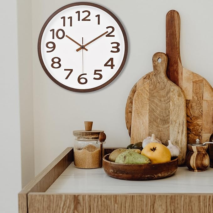 Wood Grain Wall Clock 12 Inch Silent Non-Ticking Modern Wall Clocks Battery Operated for Living Room Kitchen Bedroom Office Home Decor