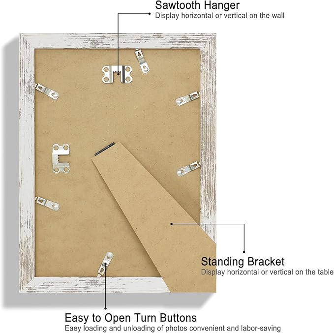 8x11 Picture Frame Set of 2, Made of Real Glass and Distressed White Wooden Frame - 8 by 11 Photo for Wall or Tabletop Display