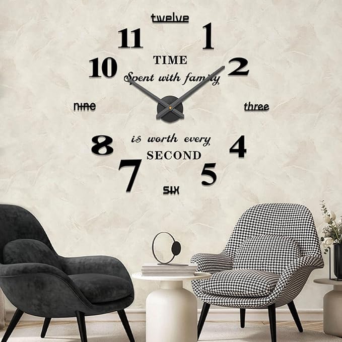 VANGOLD Large DIY Wall Clock Modern 3D Wall Clock with Mirror Numbers Stickers for Living Room Office Decorations Gift