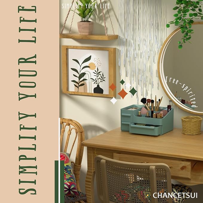 CHANCETSUI Makeup Organizer With Drawer For Vanity: Cosmetics Organizers Storage - Holder For Lipstick Nail Polish Eyeshadow Brush