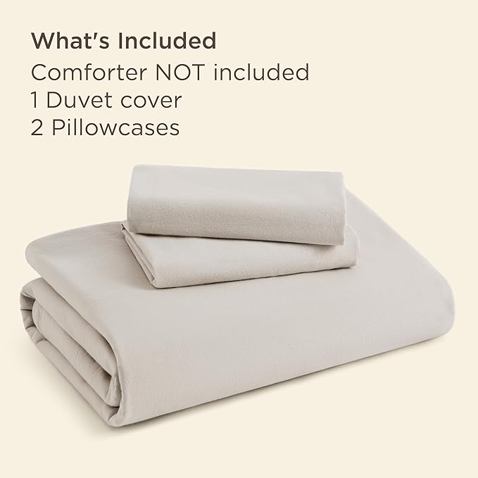 Bedsure 100% Stone Washed Cotton Duvet Cover King Size - Oatmeal Minimalist Cotton Duvet Cover Linen Like for All Seasons - GentleSoft™ Plain Simple Bedding, 3 Pieces (Oatmeal, King, 104"x90")