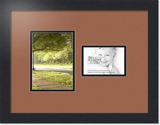 ArtToFrames Collage Photo Frame Double Mat with 1 - 3.5x5^ 5x7 Openings and Satin Black Frame