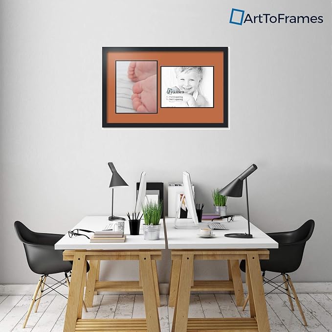 ArtToFrames Collage Photo Frame Double Mat with 2 - 11x14 Openings and Satin Black Frame