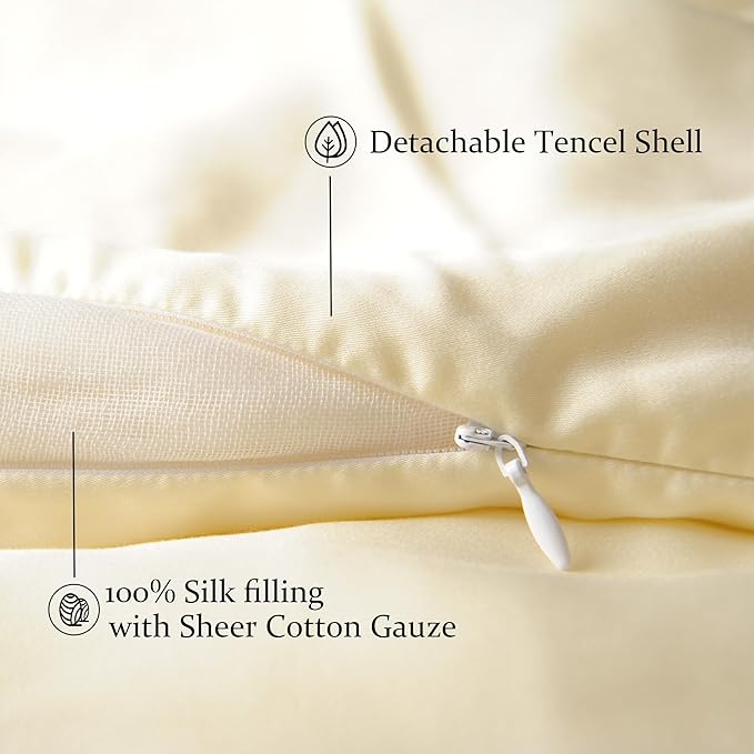 CUDDLE DREAMS Lightweight Silk Filled Comforter for Summer, Detachable Tencel Duvet Cover for Easy Care, Naturally Breathable (Ivory, King)
