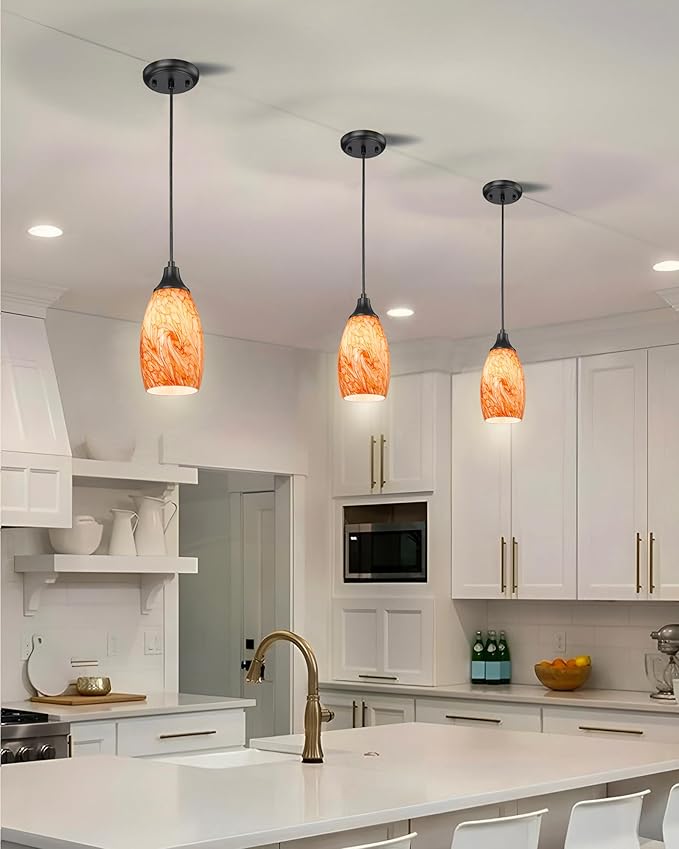 mini Pendant Lights for Kitchen Island Pendant Replacement Art Glass Shades with Black Adjustable Cord Glass Pendant Lighting for Kitchen Counter,Hallway,Dining Room,Bathroom