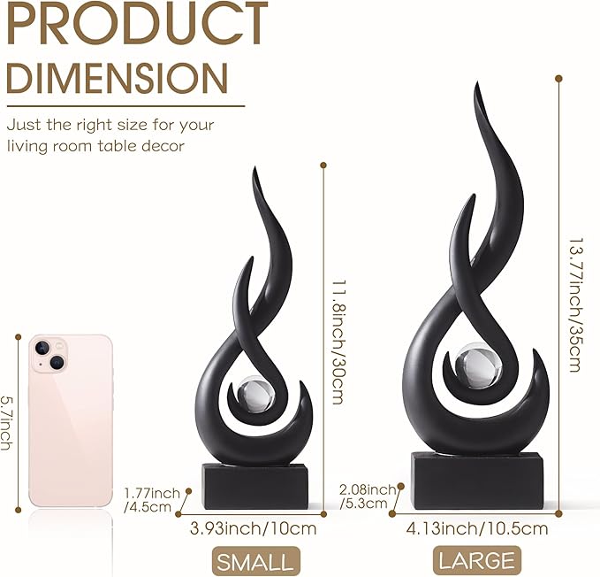 FJS Black Decor Modern Flame Statue Home Decorations for Living Room, 13.7" H Resin Sculptures Home Décor Accents, Abstract Art Sculpture for Dining Room Office Coffee Table Centerpiece