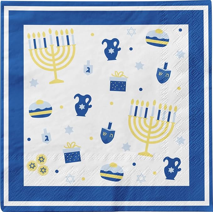 Happy Hanukkah Tableware Pack: Disposable Paper Plates, Napkins and Cups Set for 20