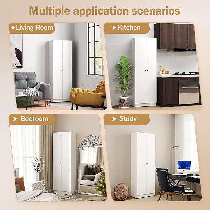 Garage Storage Cabinets with Metal Door and 4 Adjustable Shelves, 71" H Tool Cabinets with Adjustable Feets for Pantry Cabinet,Office,Warehouse Organisieren, Required-Assembly