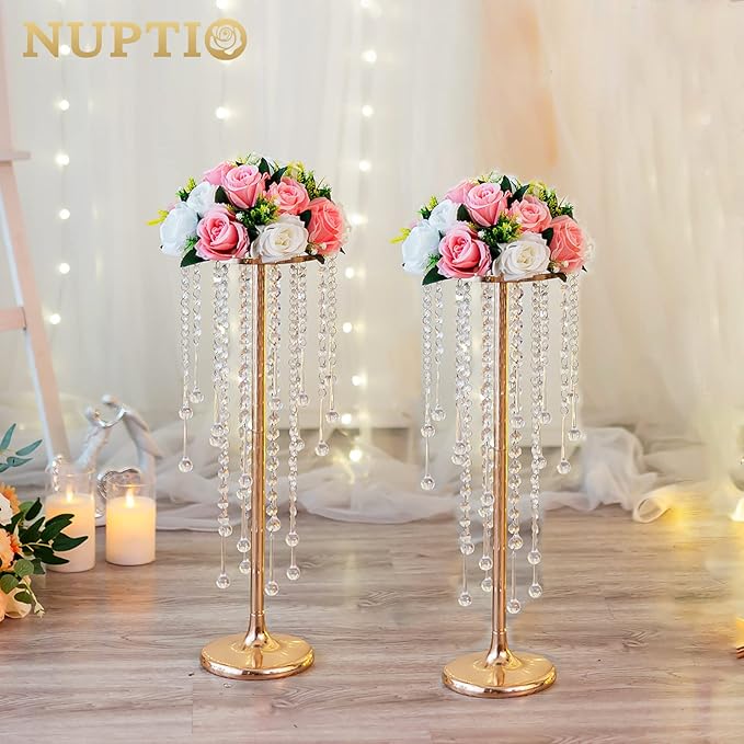 NUPTIO Gold Vases for Centerpieces Wedding - 10 Pcs 21.7in Tall Gold Vase Wedding Centerpieces for Tables Gold Centerpieces for Table - Flower Stand Bulk Table Centerpieces for Weddings Chandelier