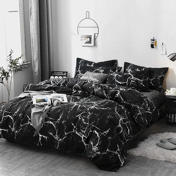 Pureant Black Marble Comforter Sets King Black and White Marble Bedding Comforters Women Men Modern Aesthetic Black Quilt Comforter Set King Size Abstract Black Marble Blankets King Bedding