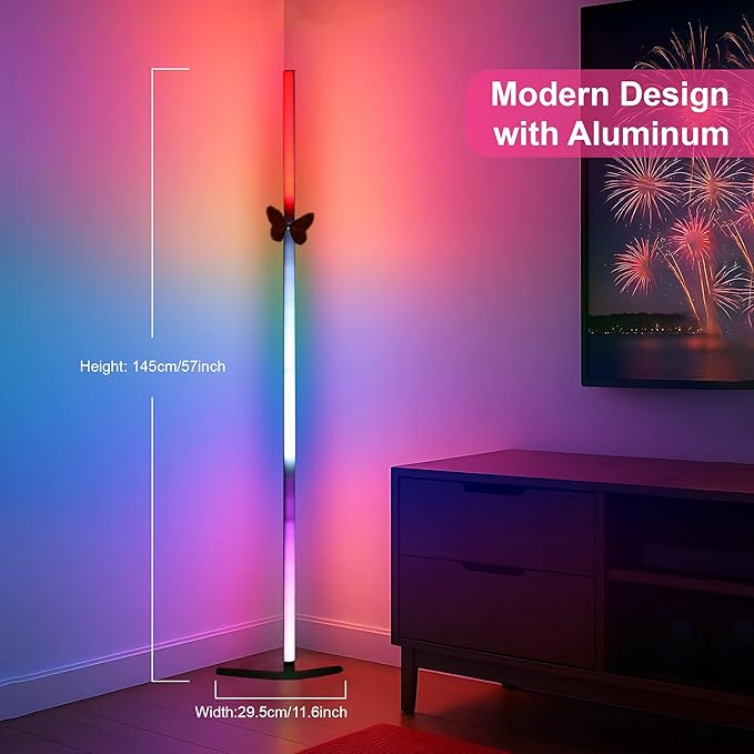 2 Pack Corner Floor Lamp - 57'' Tall RGB Lamp with Music Sync, 16 Million Colors, 88 LED Dual RGB White, Voice & App Control Mood Light with Timer & Remote for Gaming, Bedroom & Living Room