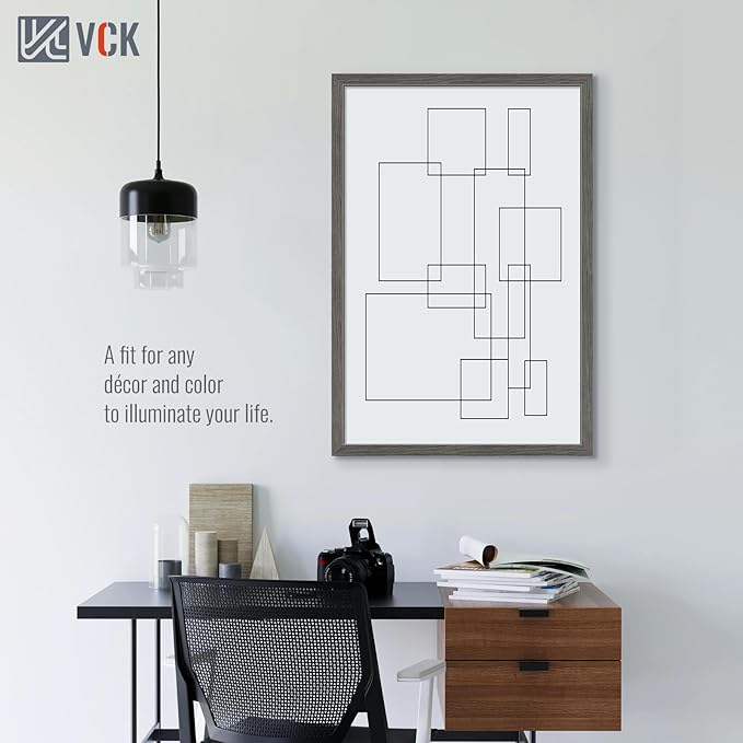 VCK 24x36 Poster Frame 5 Pack, Gray Solid Wood Picture Frame, Exclusive Wood Grain, Wall Mounting Hanging