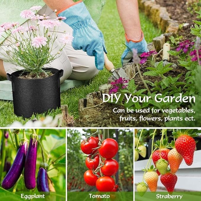 100 Pack Plant Grow Bags Bulk, Heavy Duty Grow Bags Nonwoven Plants Bag with Handles, Breathable Plant Growing Bags for Garden Fruit Vegetable Flower (10 Gallon 100 Pack)