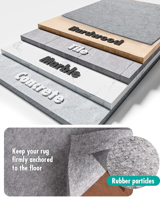 Double-Sided Non Slip Rug Pad Gripper - 2.6x12 Feet 1/4” Thick Dual Surface Felt Under Rug for Area Rugs and Hardwood Floors,Super Cushioned Non Skid Carpet Padding