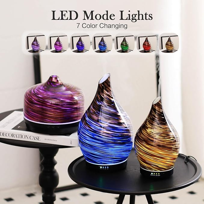 Porseme 150ml Essential Oil Diffuser Glass Color Changing Aroma Air Diffusers Aromatherapy Ultrasonic Cool Mist Humidifier 6 Running Hours Waterless Auto-Off for Sleeping Yoga Office Spa (Dark Golden)