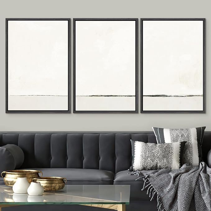 SIGNWIN Framed Canvas Print Wall Art Set Duotone Gray White Grunge Pastel Landscape Shapes Abstract Illustrations Modern Art Decorative Nordic Zen for Living Room, Bedroom, Office - 16"x24"x3 Black