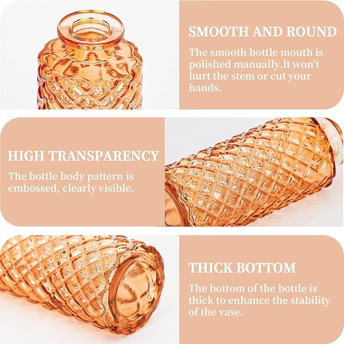 24pcs Mini Bud Vases As Wedding Centerpieces for Tables,Clear Bud Vases for Flowers,Small Flower Vases Suitable for Birthday Party,Anniversary,Wedding Reception,Baby Shower (Amber