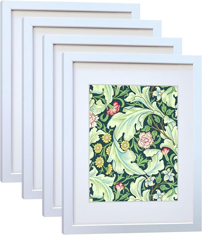 11x14 Picture Frame Set of 4 Made of Solid Wood Photo Frames with Real Glass for Pictures 8x10 with Mat or 11x14 Without Mat, Wall Mounting or Tabletop display Photo Frames in White