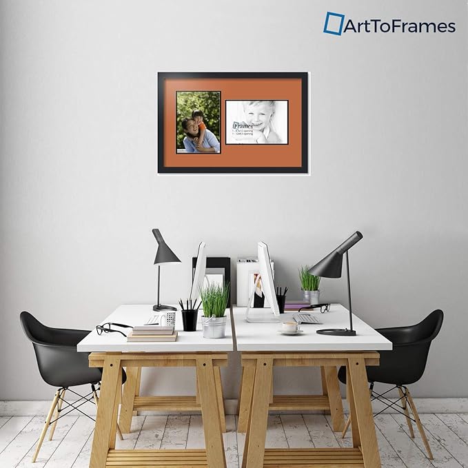 ArtToFrames Collage Photo Frame Double Mat with 2 - 8.5x12 Openings and Satin Black Frame