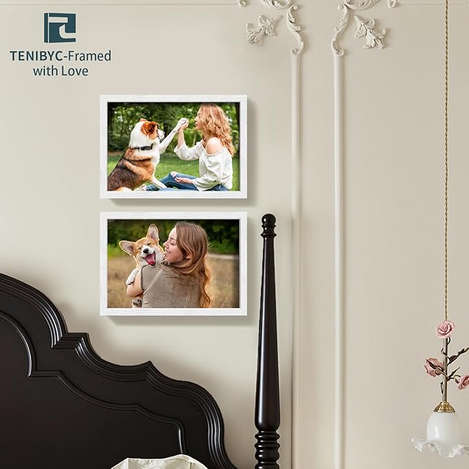 13x19 Picture Frame 4 Pack, Textured White Wood & HD Tempered Glass, Gallery Poster Frame - Vertical & Horizontal Wall Hanging