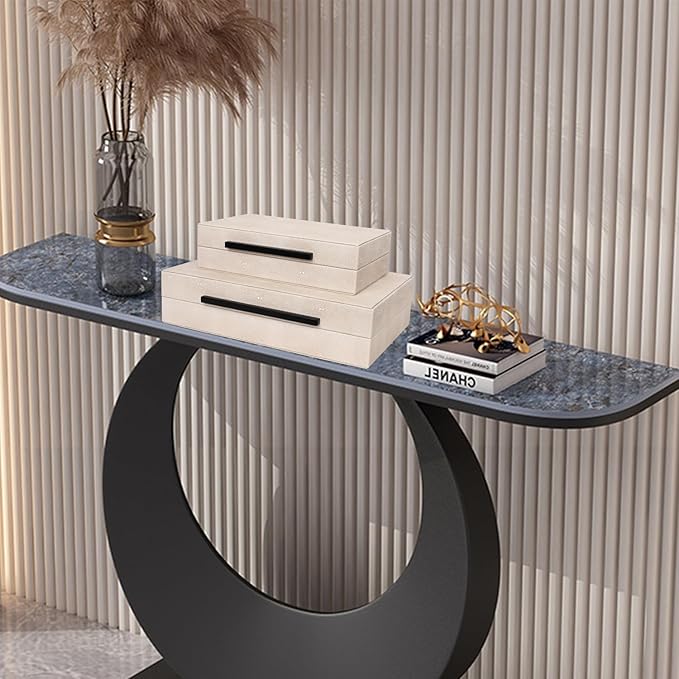 Large Decorative Storage Box with Lid - Modern Ivory Shagreen Leather Jewelry Organizer Box, Stackable Home Decor Box for Bedroom, Bathroom & Office