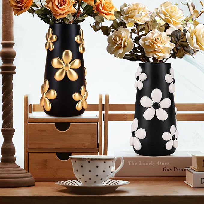 GUGUGO Black and White Flower Vase Home Decor, 8-Inch-Tall Funky Mushroom Decor, Boho Vases for Centerpieces, Unique Colorful Decorative Vase, Cute Room Decor Aesthetic